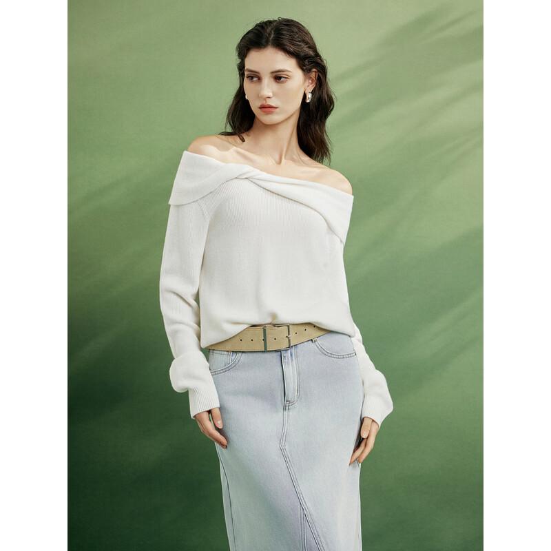 ELLE Women's Twist-Knot Merino Wool Sweater