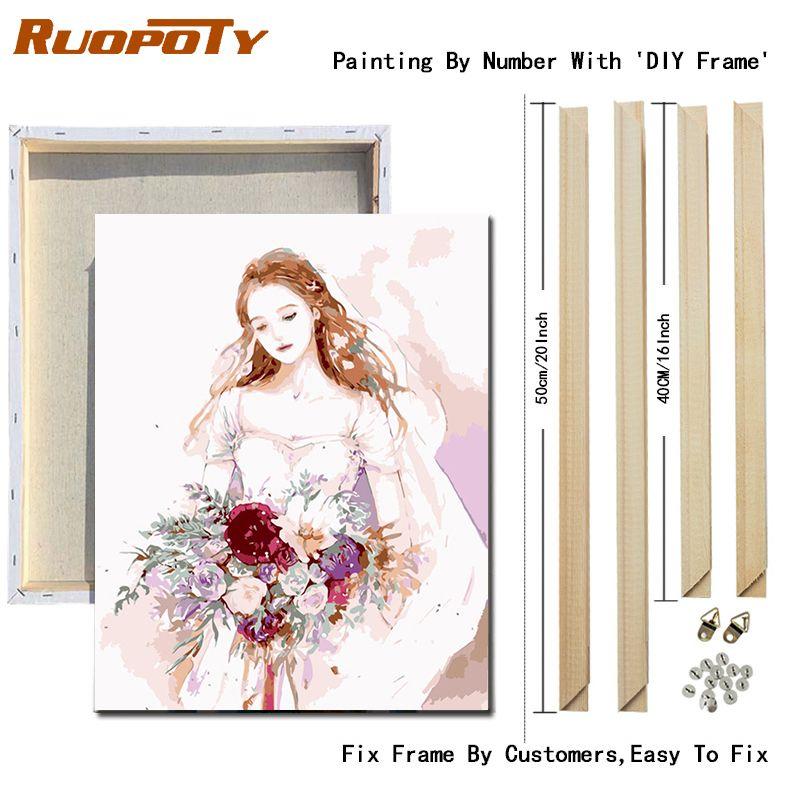 

Ruopoty Цветочный праздник для девочек Diy картины по номерам ручная роспись картины маслом для декора стен 40x50 см DIY рамка