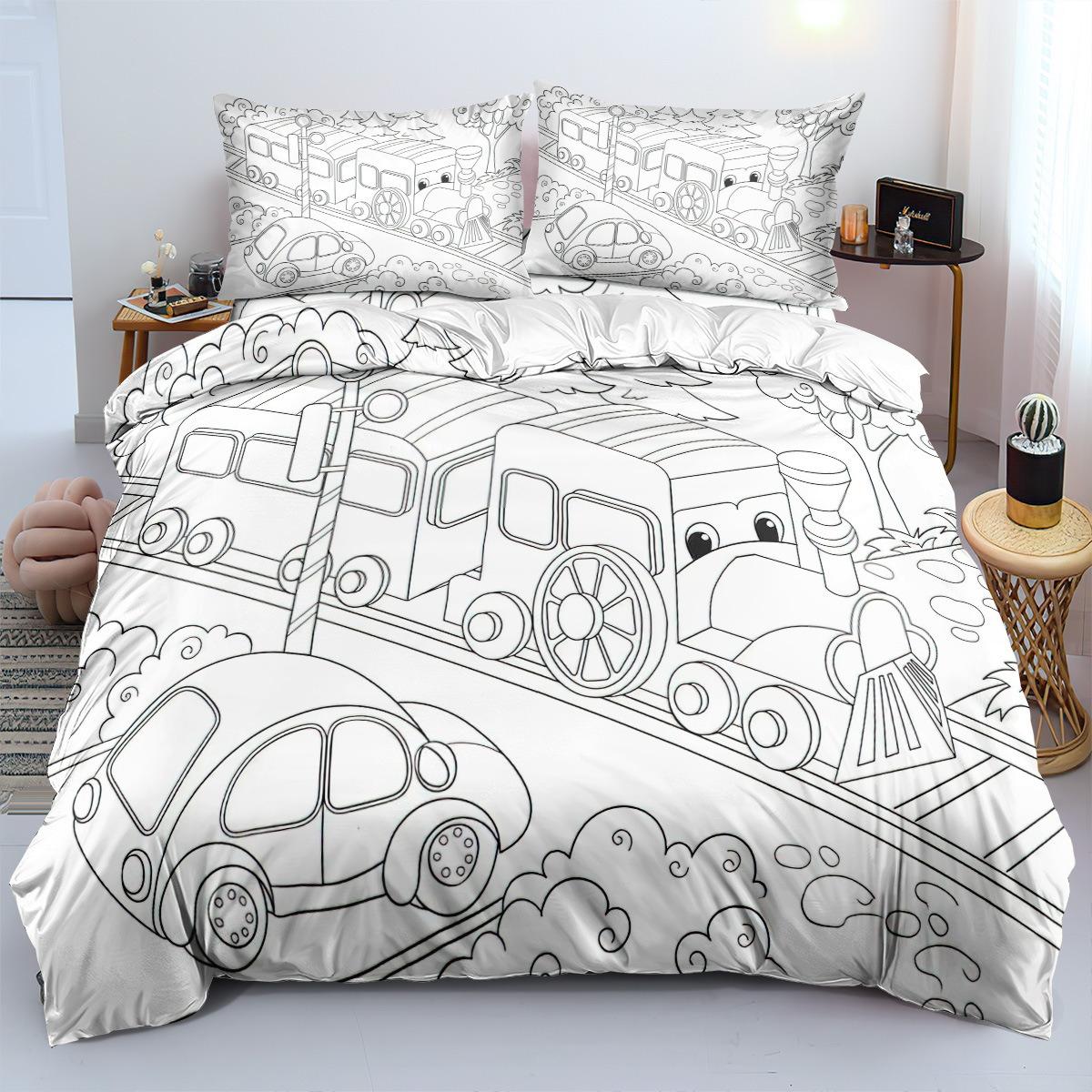 

Домашняя спальня мультяшный поезд пододеяльник наволочка для детского постельного комплекта королевский размер роскошный комплект пододеяльника рождественские украшения 135x200cm