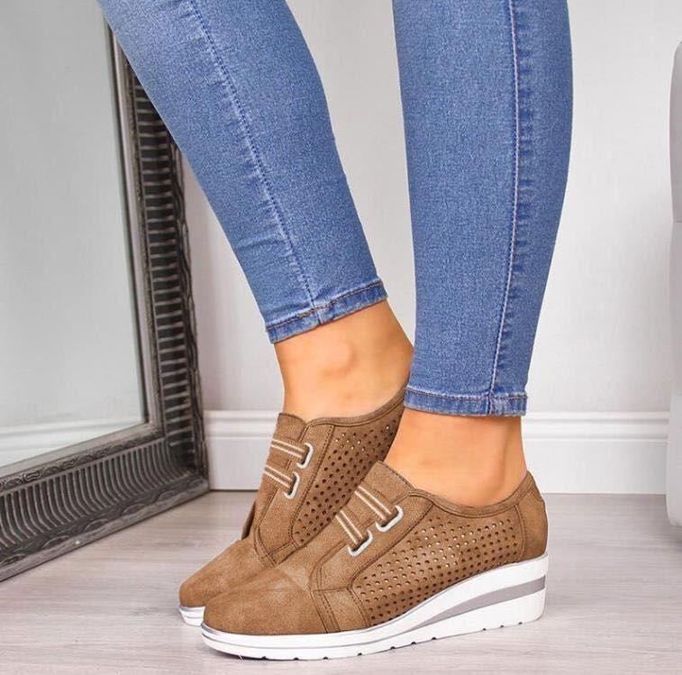 Autumn single shoes wedge heel hollow round head shoes