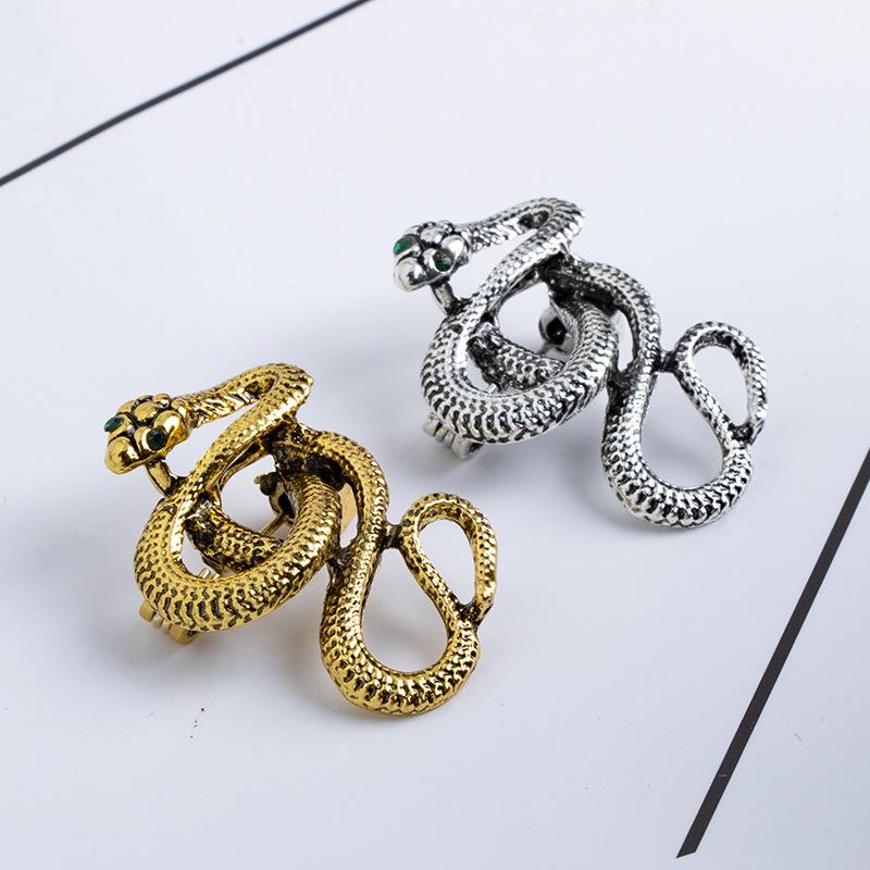New Vintage Metal Animal Snake Brooch Pin Rhinestone Lapel Pins Men 'S Shirt Badge Collar Clothing For Women Accessories