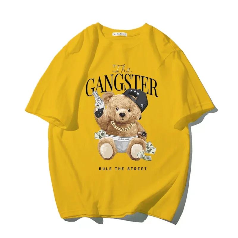 Tricouri Noi pentru Bărbați Bumbac de Înaltă Calitate Imprimeu Urs Desen Animat Mânecă Scurtă Streetwear Top Haine Femei Bărbați Modă Tricou Supradimensionat