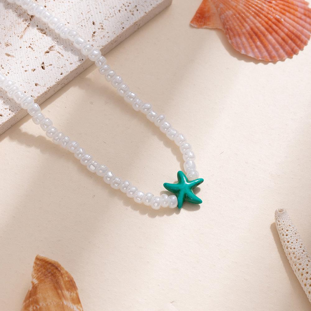 Starfish Necklace Accessories Female Dopamine Seaside Jewelry Retro Beaded Neck Chain Premium Temperament Niche Clavicle Chain