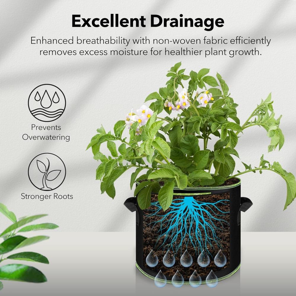 Plant Grow Bags 1/2/3/5/7/10/12 Gallons Non-Woven Grow Vegetable Grow Bags with Handles Flower Planting Containers Garden Tools