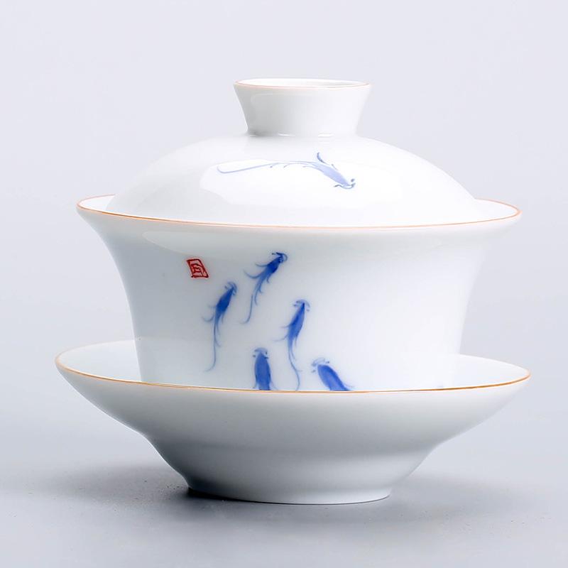 Nuevo estilo pintado a mano cuenco de té de porcelana blanca Conveniencia para viajar Juego de té juego de té Utensilios para beber para el hogar de oficina NLSLASI