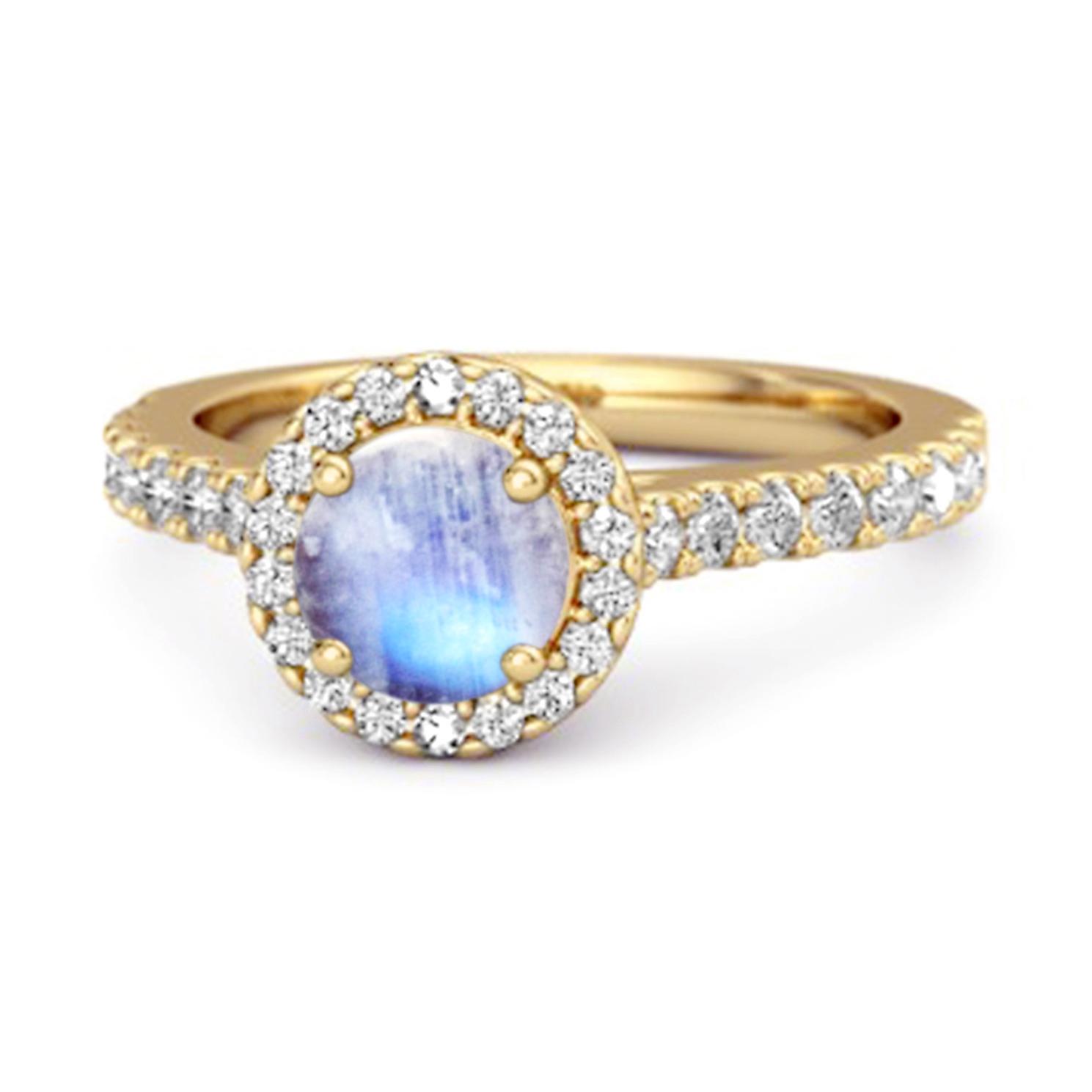 Moonstone Round Halo Accents Ring -925 Sterling Silver Gold Vermeil 11