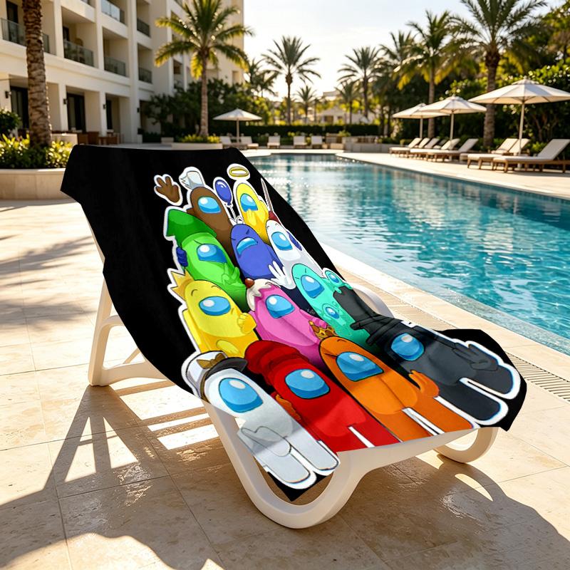 Among Us Print Beach Towel Design, Soft, Lightweight. for Home Bathroom, Spa, Pool, Yoga, Surfing, Camping, Gift for Family, Friend