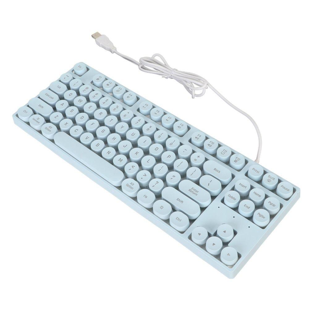 87 Keys USB Wired Keyboard Round Keycaps Typewriter Keyboard Durable Mechanical Keyboard Laptop