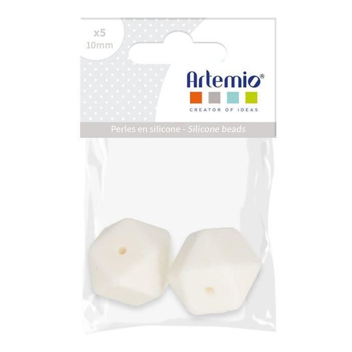 Perles en silicone hexagonales ARTEMIO - Blanc - 17mm - Aide au développement des dents de bébé