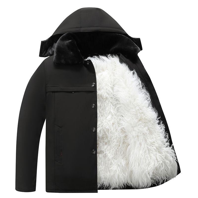 Herren Schaffell gefütterte Lederjacke - Warmer verdickter Leder Wollmantel