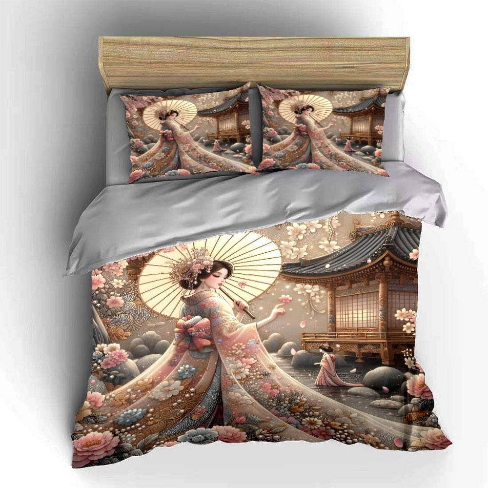Elegant Kimono Floral Decoration Set Multiple Sizes Kid'S And Adults' Bedroom Exquisite 3Pc Bedding Set, Gift