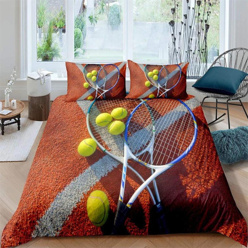 Tennis Ball Duvet Cover Set Sports Game Themed Bedding Set Twin Size For Kids Teens Adult Tennis Racket Ball Comforter Cover