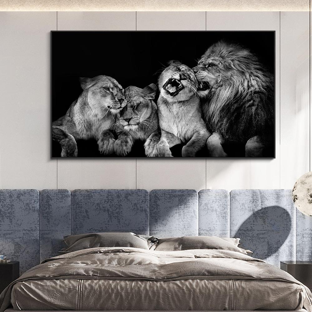Löwe Schwarz-Weiß-Kunst Wohnzimmer Dekoration Poster Hintergrund Wandgemälde HD-Druck auf Leinwand Leinwandgemälde