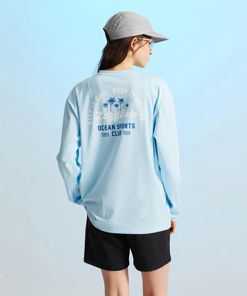 Leijibi [Set] Airfresh String Long Sleeve Rash Guard + Swim Shorts Set W Sky Blue