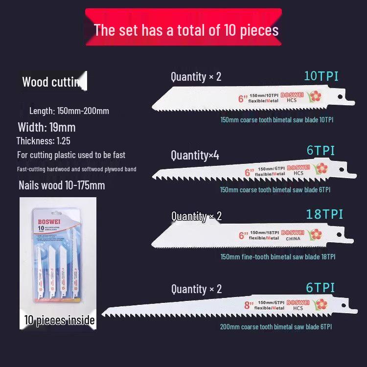 Versatile Reciprocating Saw Blade for Metal, Wood, Plastic & Aluminum with Coarse & Fine Teeth, Extended Jigsaw & Electric Saw Compatibility.