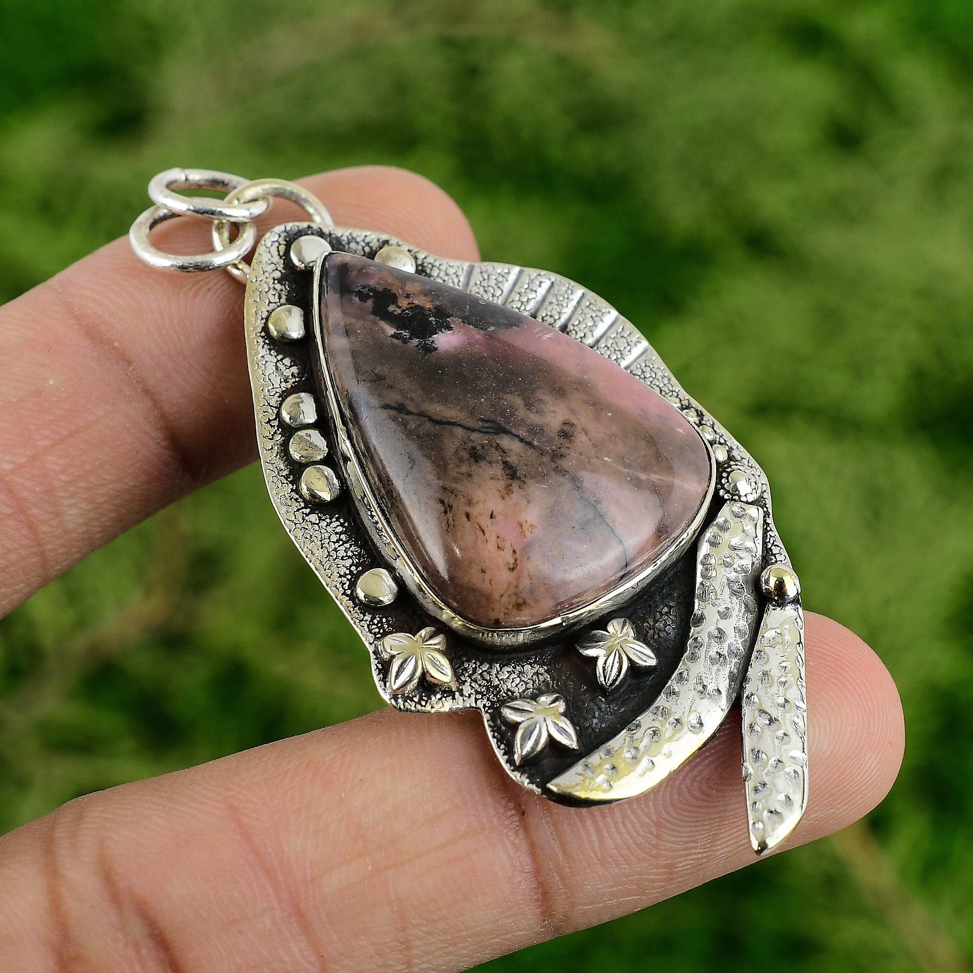 

Daughters Day Deal 925 Silver Natural Rhodonite Mother Bezel New Pendant Jewelry