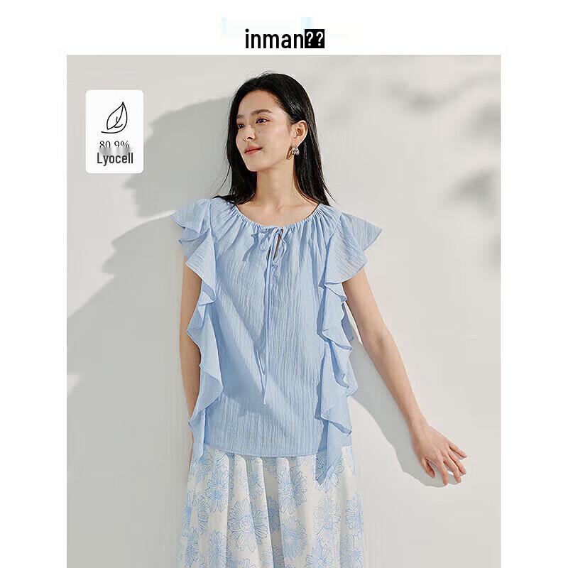 Women s Lyocell Blend Hollow Ruffle Blouse S