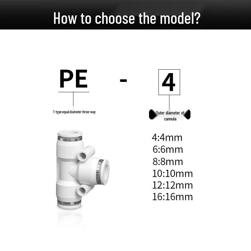 PE-T Type Pneumatic Tee Air Pipe Connector CN plug (adapter included)