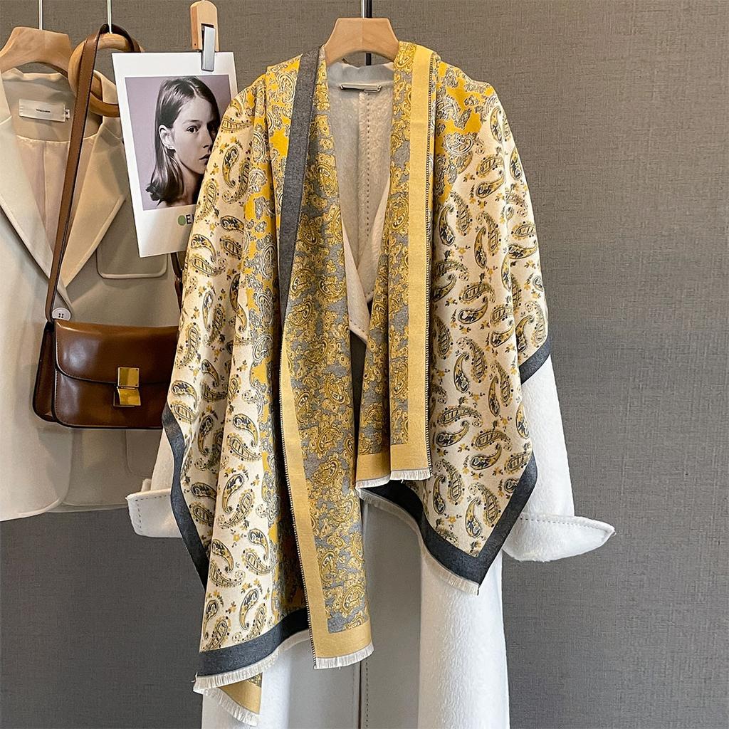 Retro Paisley Print Cashmere Feel Pashmina Women Winter Outdoor Keep Warm Large Shawls Wraps Tassels Lady Bufanda Blanket Poncho