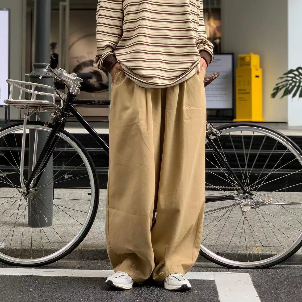 

Мужские свободные повседневные брюки большого размера, прямые широкие брюки, длинные брюки XXL дубильная кора