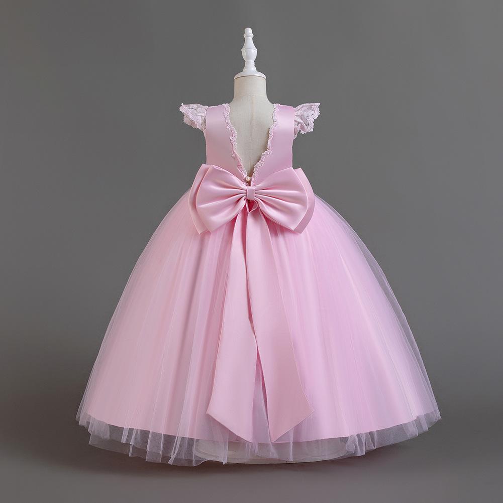 Champagne Big Bowknot European Lace Wedding Bridesmaid Dress Is Suitable For Girls' Spring Long Piano Evening Performance Attire