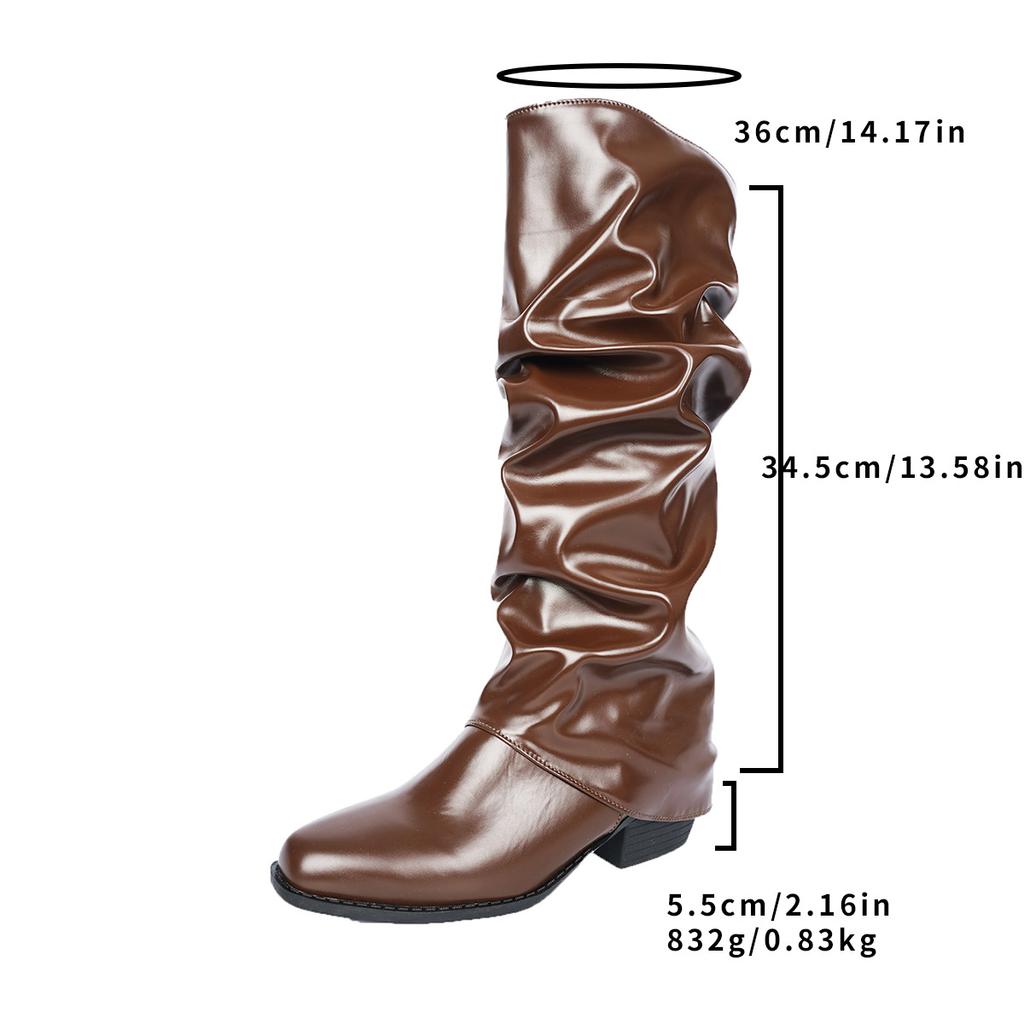 2026 Women's Fashion Pleated Boots Brown Knee-High Modern Black Long Boots Mid Heel Botas Mujer Size 36-43 Zapatos De Mujer
