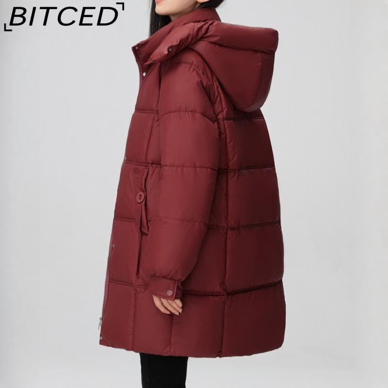 BITCED Fashionable Mid-Length Cotton Coat for Women Trendy Casual Warm-Weather Jacket with Detachable Hood