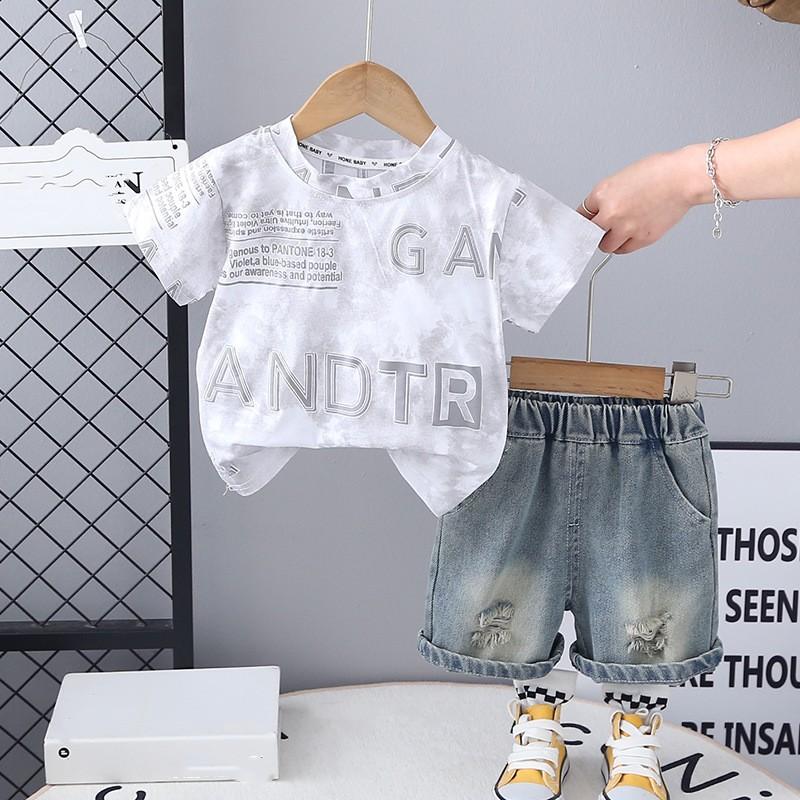

Летние комплекты одежды для мальчиков Детские хлопковые футболки + Джинсовые шорты Комплект из 2 предметов Спортивный костюм для малыша Спортивные костюмы Детские наряды 80 белый