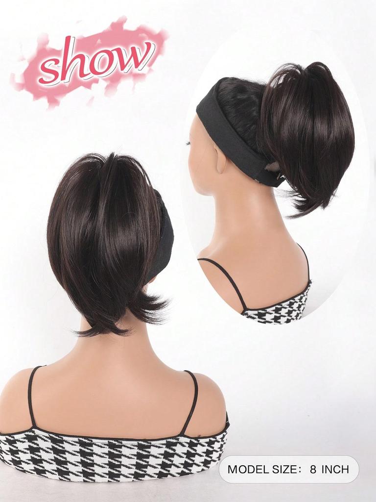 Synthetic Claw Clip Ponytail Extension 8-inch Short Curly Ponytail Hair Piece For Women's Daily Use