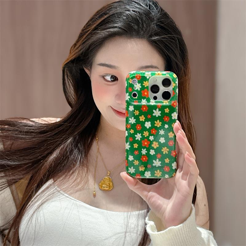 Green Floral Glitter Phone Case For iPhone 17 16 15 14 Pro Max Spring Garden Aesthetic Cute Flower Protective Cover