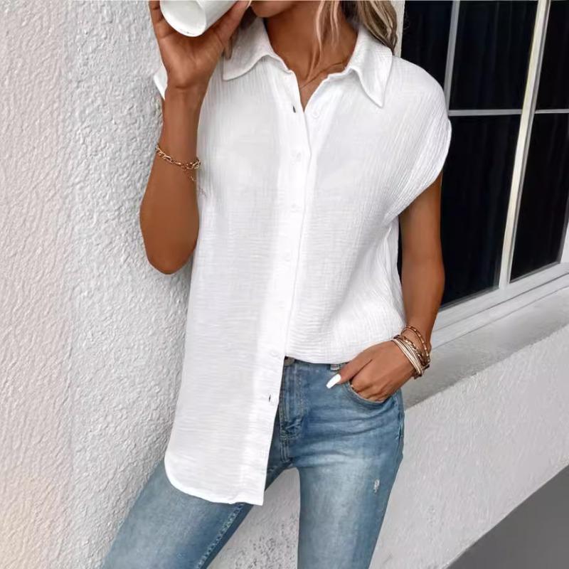 

Summer Solid Color Single Breasted Lapel Shirt Sleeveless Loose Top Shirt S білий