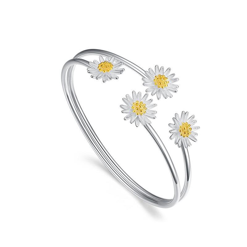 925 Sterling Silver Adjustable Size Daisy Flower Charm Bracelet &Bangle for Women Party Wedding Jewelry Pulseras Mujer