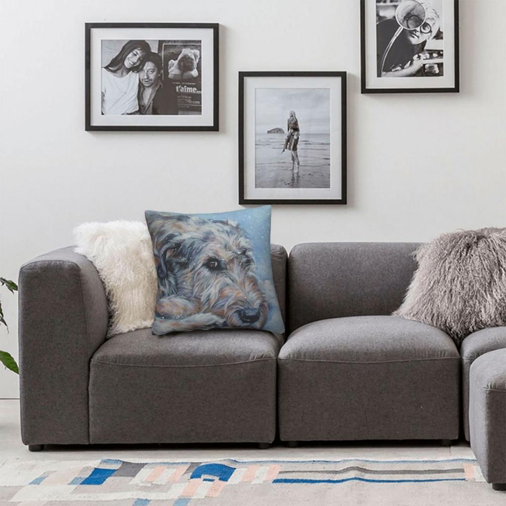 Irischer Wolfshund Kunst Kissenbezug Polyester Leinen Samt Bedruckt Reißverschluss Dekoration Wurfkissenbezug Heimkissenbezug
