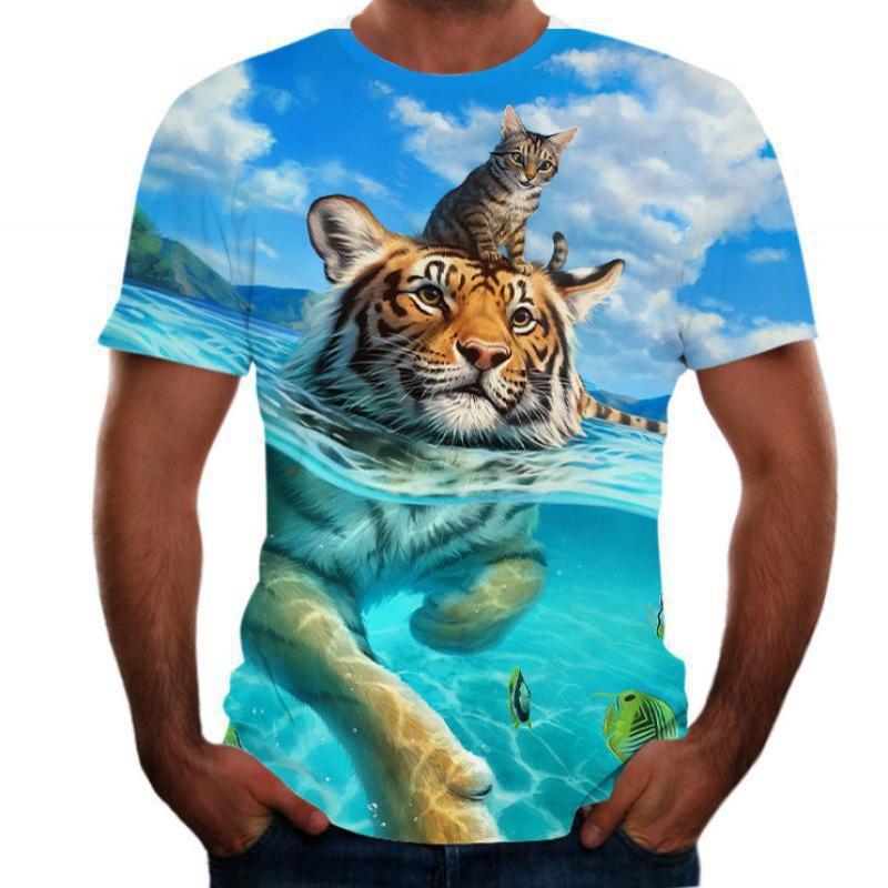 Animal Tiger 3D T-shirt Men's Lion Short Sleeved Men's Quick Drying T-shirt