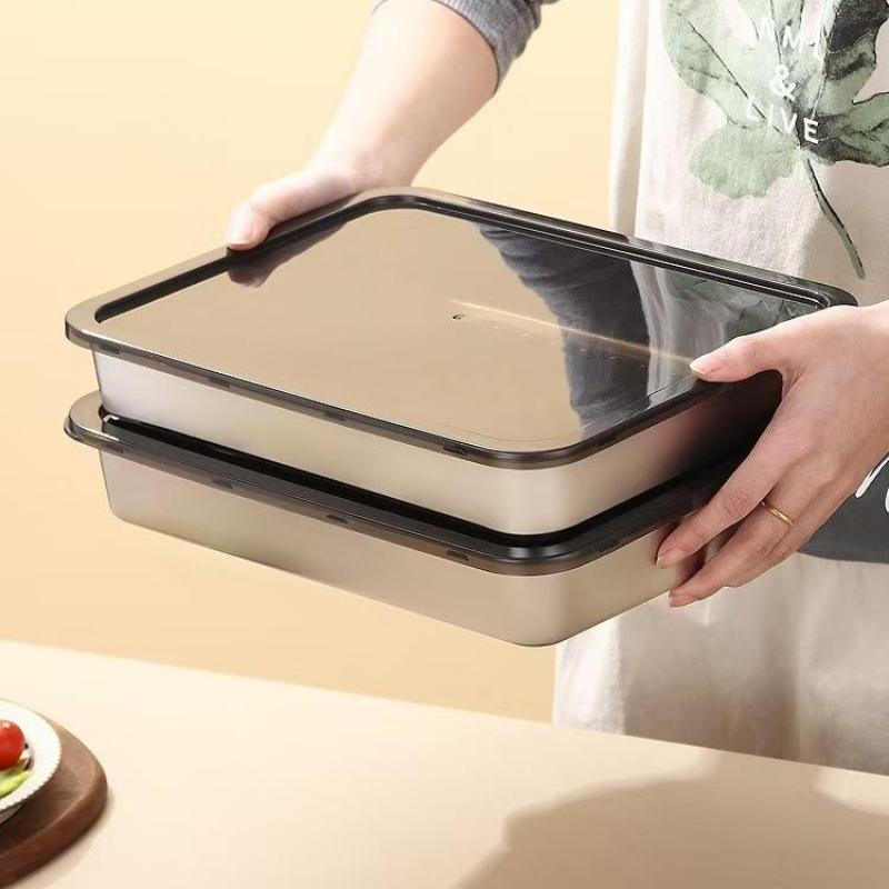 Kuchyňský úložný box Organizér do lednice Nerezové nádoby na potraviny Podnos na knedlíky Ovoce Zeleninu Maso Dort