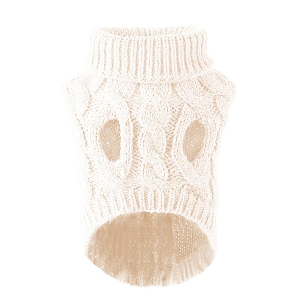 

Turtleneck Dog Sweater - Winter Coat Apparel Cable Knit Clothes with Leash Hole for Cold Weather, Ideal Gift for Pet in New Year M белый