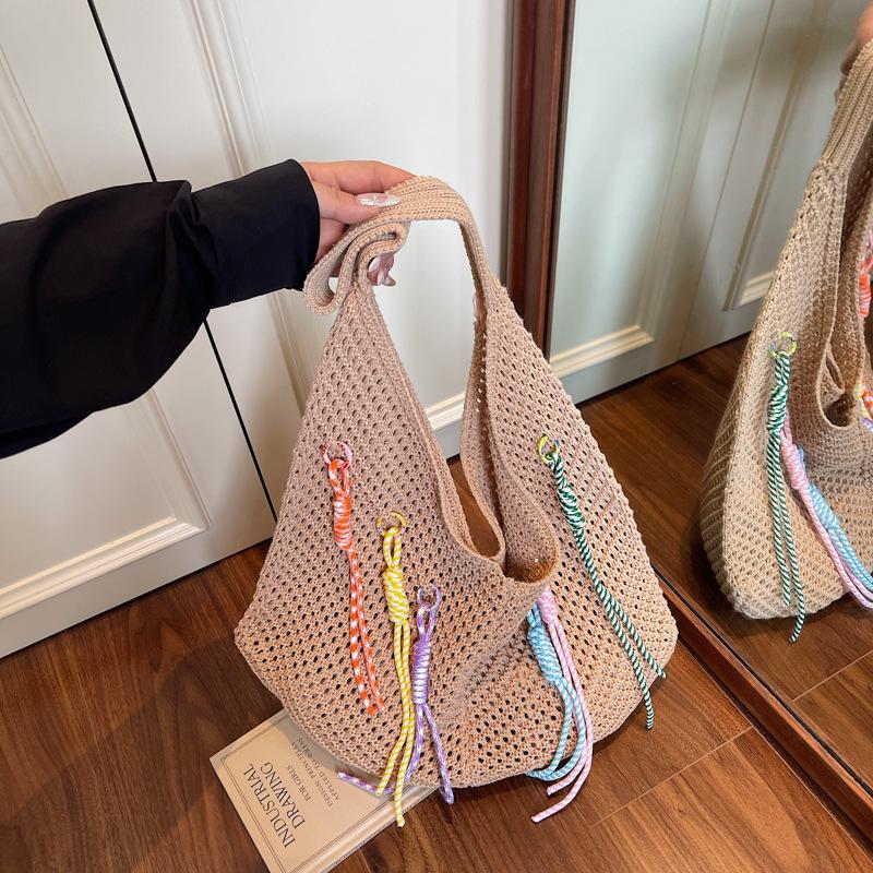 

Праздничная пляжная вязаная сумка женская летняя нишевая сумка на плечо с полым дизайном большой вместимости повседневная сумка-тоут хаки