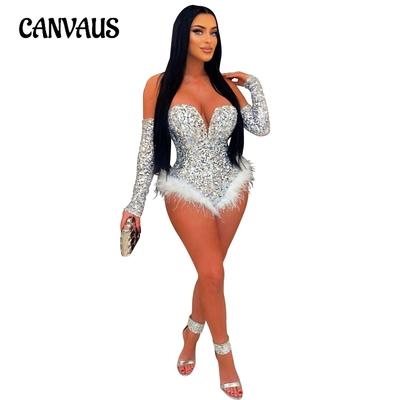 Moda de festa cor sólida frisado longo manga curta macacão para mulheres sexy vestido de noite