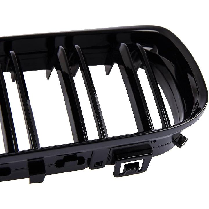 Front Bumper Kidney Grille, Pair Gloss Black Grill Double Line Compatible with 2009-2011 BMW E90 328i 318i 320i 323i 325i 330i 335i