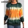 Spring and Autumn Women's Blouse Tie-Dye Printed Top Round Neck Plug Long Sleeve Casual Loose Sweatshirt