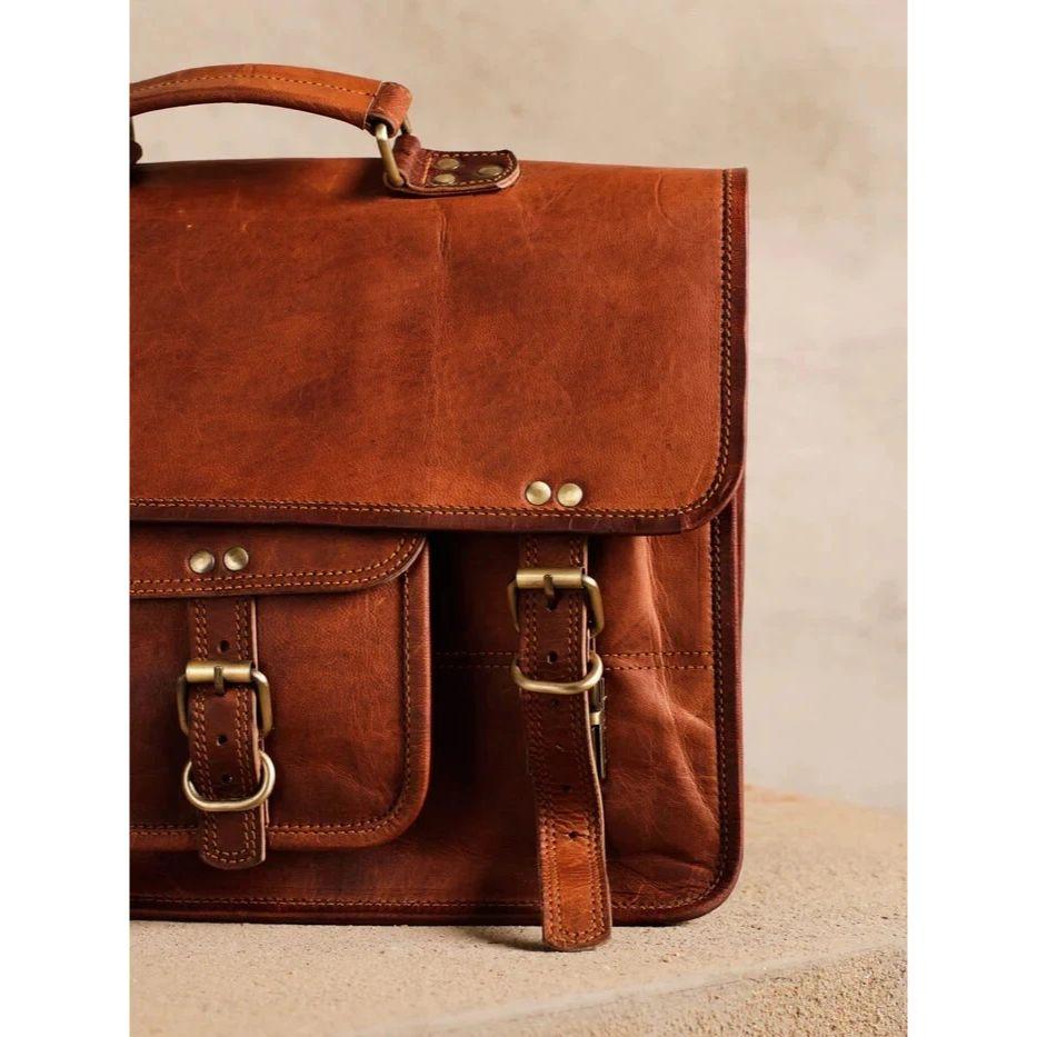 Vintage Brown Leather Bag Men's Messenger Shoulder Laptop Bag Briefcase