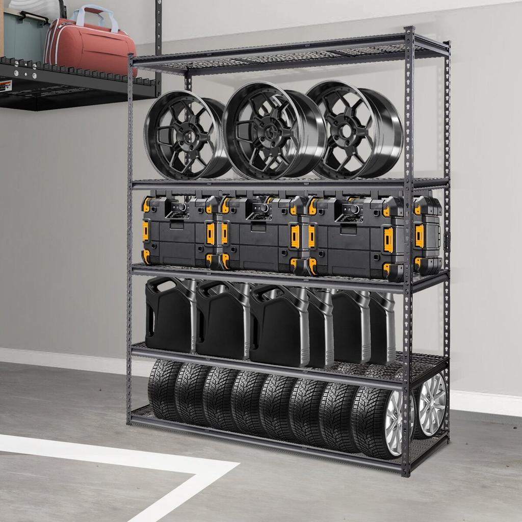 Storage Shelving Unit, 5-Tier Adjustable, 2000 Lbs Capacity, Heavy Duty Garage Shelves Metal Organizer Wire Rack, Black, 60" L X 24" W X 78" H for