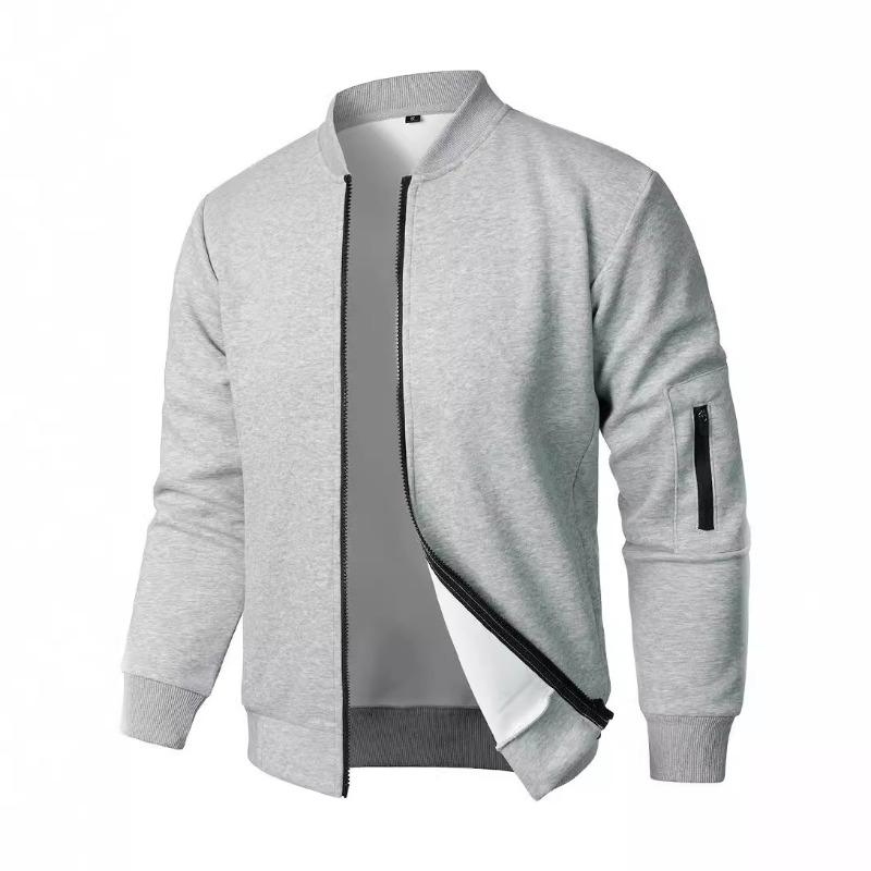 Frühlings Herren Schwarze Bomberjacke Reißverschluss Lässiger Langarmmantel