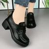New Soft Leather Thick Heel Autumn British Style Soft Sole Casual Single Shoe Lace-up Small Leather Shoes