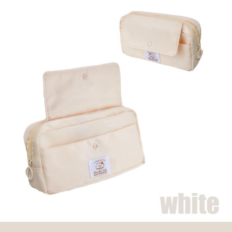 Study Cat Pencil Bag Pen Case Cartoon Meow Kitties Flip Cover Storage Pouch for Stationery