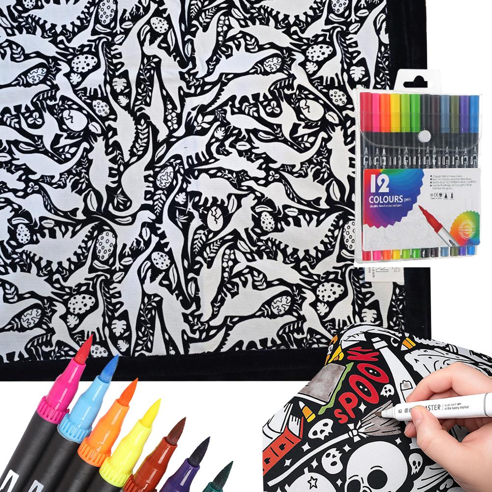 Дитяча ковдра для розмальовування своїми руками, що миється, з 12 кольоровими маркерами, Творча тканинна ковдра з квітами, пофарбованими на замовлення, для дорослих, для релаксації
