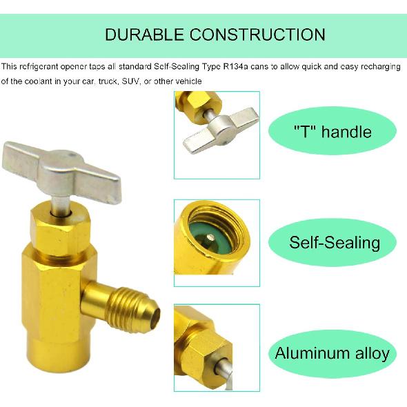 2Pack R134A Self-Sealing Can Tap Valve Refrigerant Dispenser Tool Bottle Opener, with 1/2" Female Right Hand Thread, 1/4" SAE Male Connector T Handle