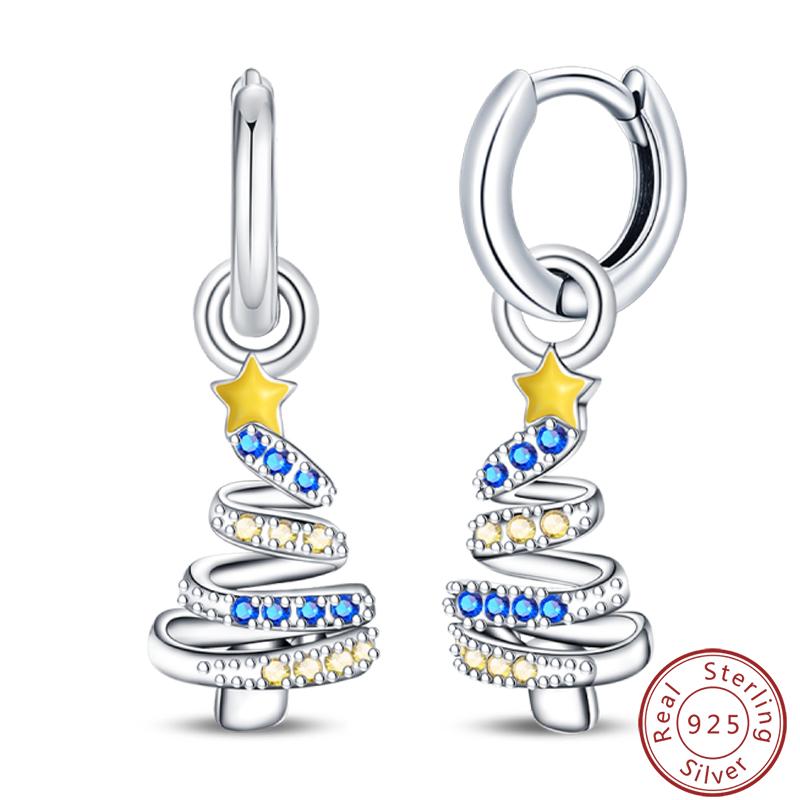 Damen Romantische 925 Silber Schneeflocke Stern Funkelnde Zirkonia Weihnachten Winter Ohrringe Passend für Hochzeitsfeier Exquisiter Schmuck