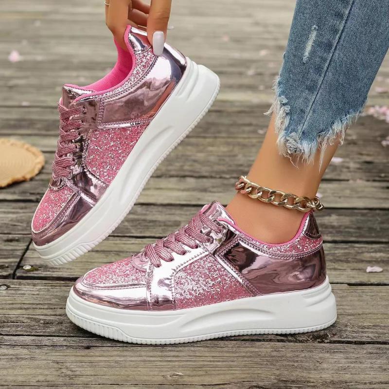 Flat  Wedges Sneakers Comfortable Sequins Badminton Shoes Fashion Women's Vulcanize Shoes Running Fitness Walking