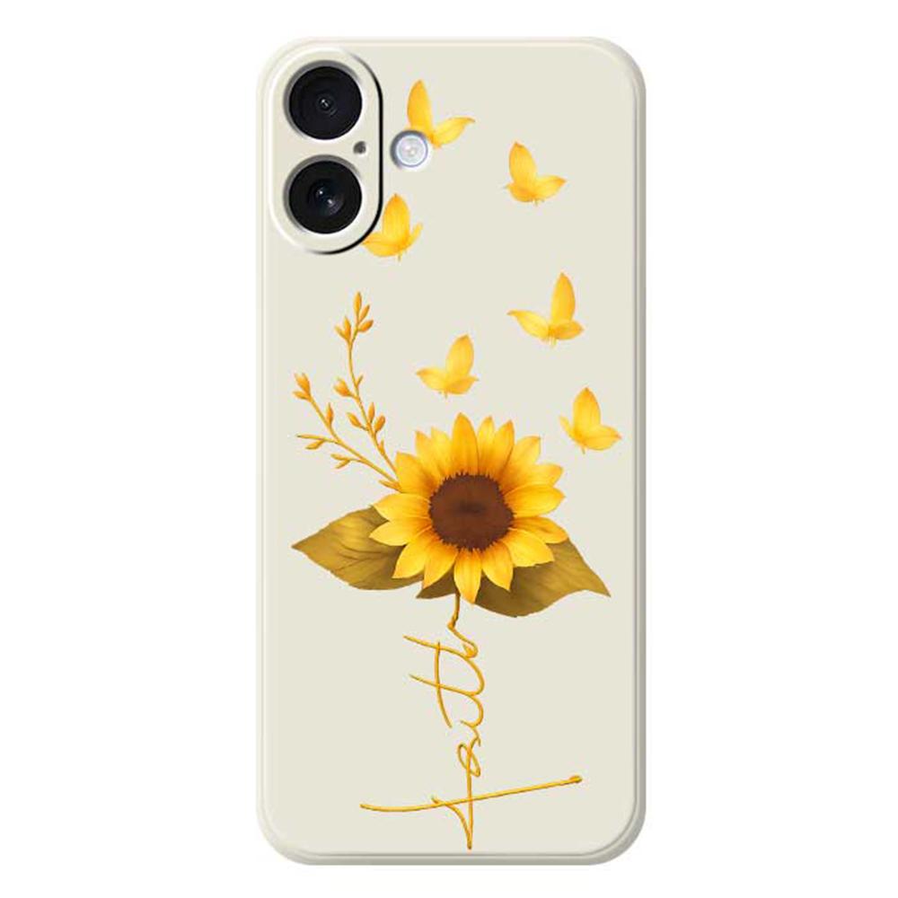 For iPhone 17 Case Golden Butterfly Sunflower Pattern Printing Straight Edge TPU Phone Back Cover